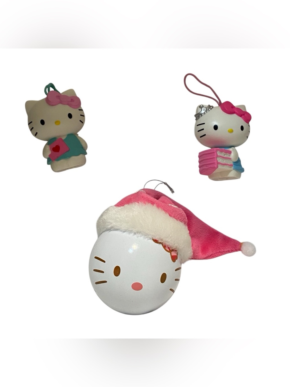 Sanrio Hello Kitty Christmas Holiday Tree Ornaments Kawaii Lot Of 3 Santa Hat